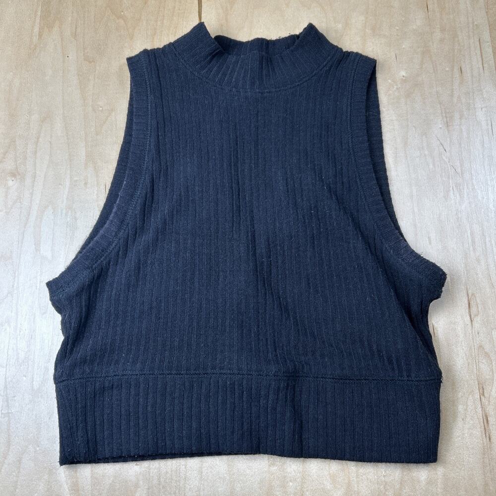 Abercrombie & Fitch Ribbed Crop Tank Top Womens XS Navy Mock Neck GC - Picture 1 of 7